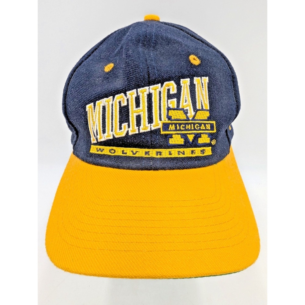 Vintage Michigan Wolverines Snapback Hat 80s Designer Award Headwear Green Bill